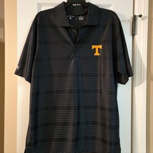 Antigua Men's Striped Black Polo with UT Vols Emblem (Sz L)